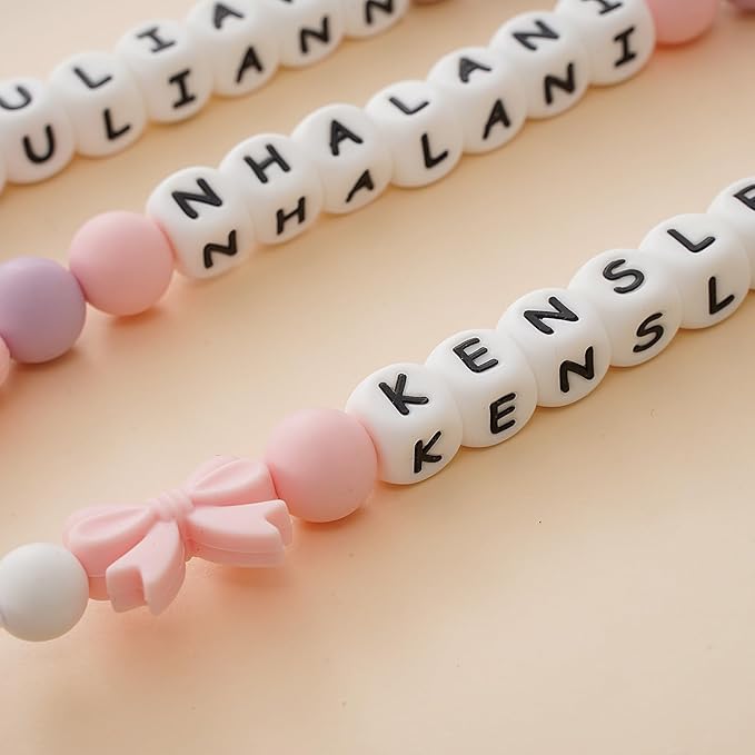 Personalized Baby Pacifier Clip with Name,Customized Name Silicone String Clip for Boy Girl (Purple)