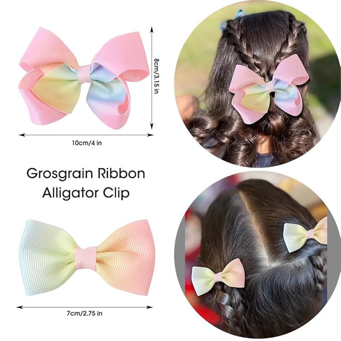 JIAHANG Baby Girls 4 Inch Grosgrain Ribbon Hair Bow Headband and Alligator Clips Set, Colorful Hair Bow Accessories for Children Toddler School Girls 4Pcs Gift Set (pink1)