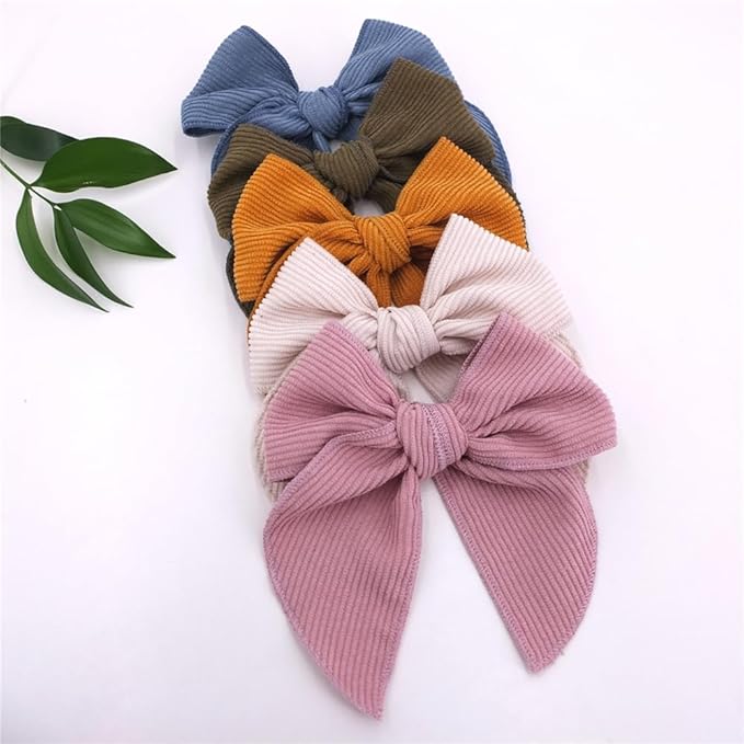 Pack of 16 Large Velvet Hair Accessories - Fable Bow Alligator Clips for Girls, Toddlers, Kids and Women (Corduroy)