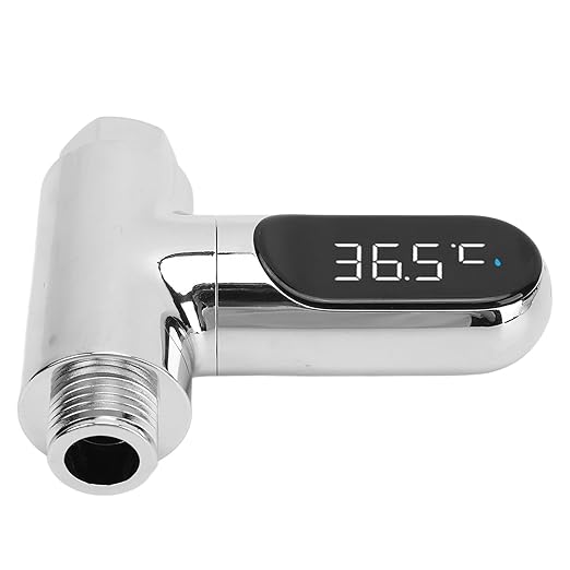 Digital LED Shower Thermometer for Accurate Temperature Control in Bathroom, No Batteries Required for Family with Babies Aluminum Shower Thermometer Home Kitchen, 360° Rotating LED Display
