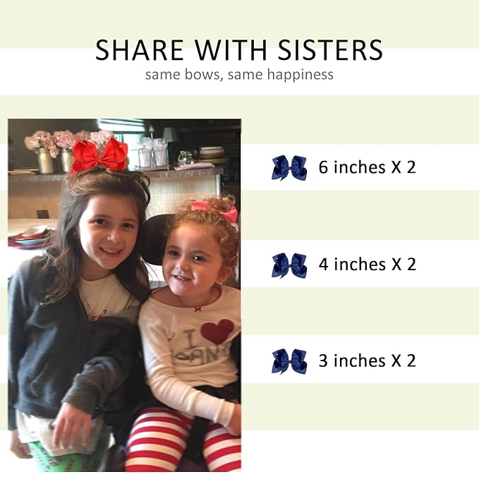 Navy Blue Hair Bow For Girls and Toddler - 6 pcs Grosgrain Alligator hair bows clips (6inch ×2, 4inch ×2, 3inch ×2)