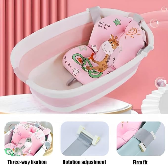 Baby Bath Cushion Cartoon Newborn Bathtub Mat Non-Slip Baby Bath Pad Quick Dry Baby Bathtub Pillow Seat Mat Floating Baby Bath Seat Cushion Adjustable Baby Bath Support Cushion for Baby 0-12 Months