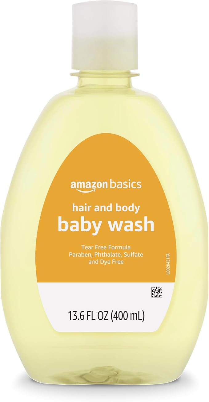 Amazon Basics Tear-Free Baby Hair and Body Wash, Paraben-Free, Sulfate-Free, Dermatologist Tested, Lightly Scented, 13.60 Fl Oz, 4-Pack