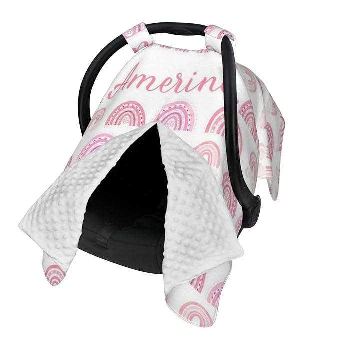Personalized Rainbow Baby Car Seat Canopy for Girls, Custom Name Baby Carseats Cover, Multi-use Nursing Covers Breastfeeding Scarf for Infant Newborn, Strollers Carseat Canopies