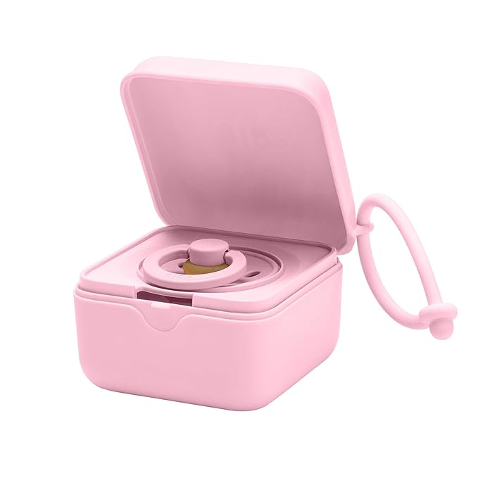 BIBS Pacifier Box with Strap. Pacifier Holder and Steriliser case. 100% BPA Free Food-Grade Material - Baby Pink