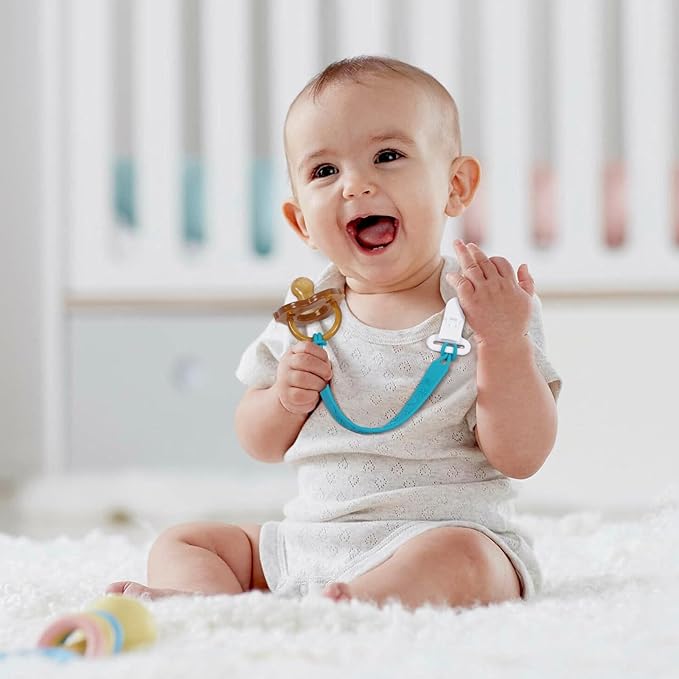One Piece Design Silicone Pacifier Clip Holder for Baby Boys and Girls,Pack of 4 Flexible Paci Leash,Binky Clips,Newborn Essentials (Sun & Cloud & Rainbow, Green)