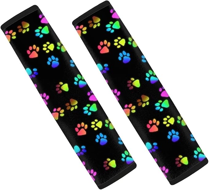 UNICEU Colorful Dog Paw Auto Seat Belt Cover Seatbelt Shoulder Pad 2 Piece Set Universal Fit Most Vehicle SUV Truck,Soft Anti Slip Shoulder Pad Neck Cushion Protector Dog Paw Car Accessory