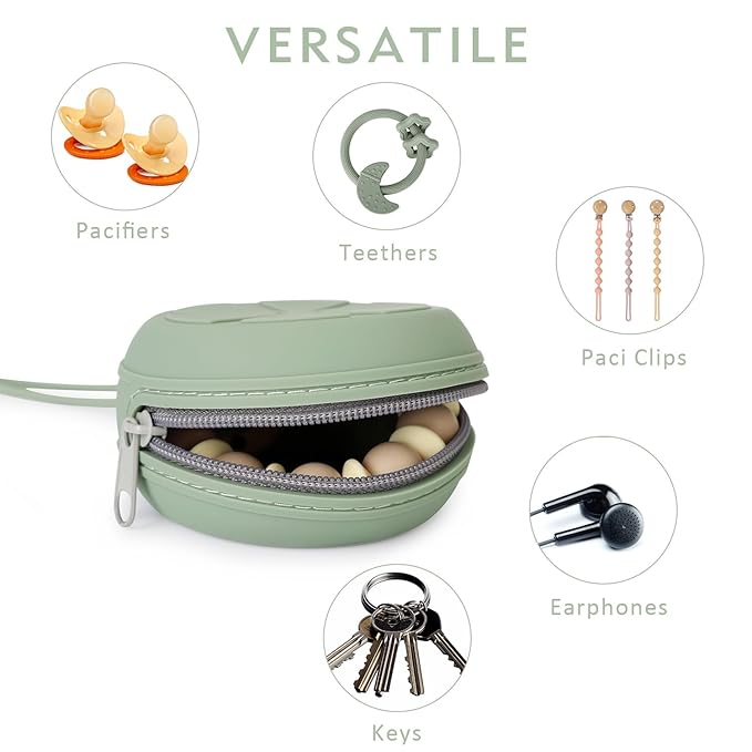 Silicone Pacifier Holder Case, Silicone Pacifiers Storage Case for Newborn, BPA-Free Portable Travel Pacifier Pouch for Boys & Girls(Sage, Ether)
