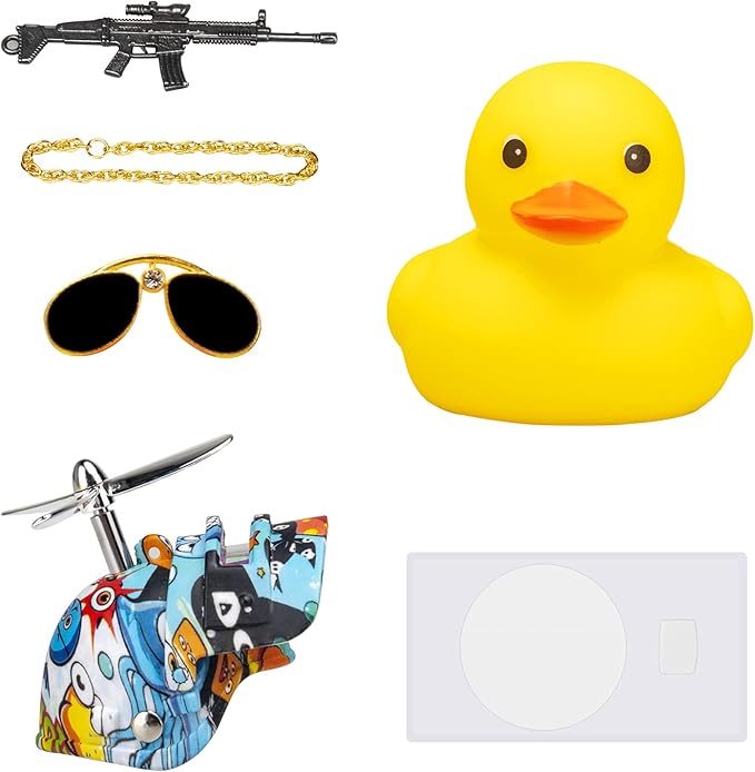 wonuu Rubber Yellow Duck Car Ornaments Cool Duck Car Dashboard Decorations with Propeller Helmet Sunglasses (Underwater World-Yellow G)