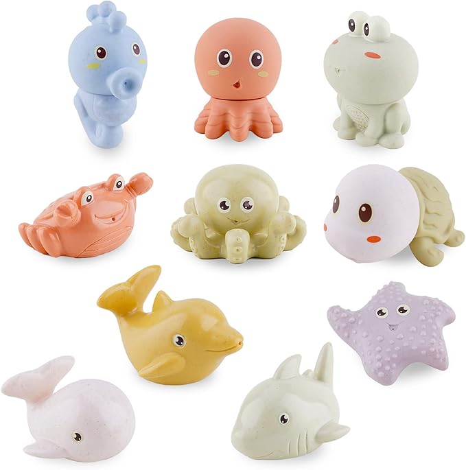 AMCHSURI Mold-Free Ocean Animal Bath Toys 10 Pack | Sensory Water Play Toys for Babies 6-18M & Toddlers 1-3Y | Safe Bathtub Pool Float Toys | Baby Shower, Birthday