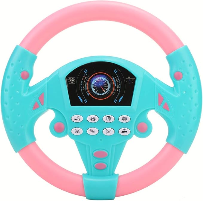 Keenso Baby Simulated Driving Controller Educational Copilot Steering Wheel Music Children Intelligent Toy Room Blue