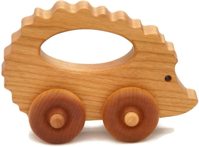 Wooden Hedgehog Toy Car – Handmade Wooden Push Toy for Toddlers & Kids, Natural Wood Woodland Animal Toy