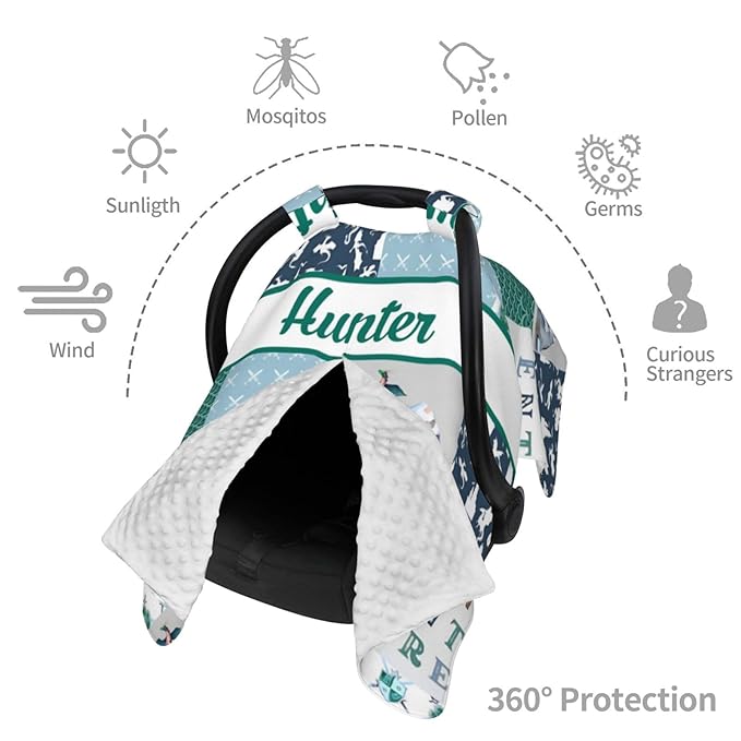 Personalized Baby Car Seat Canopy for Babies with Name, Custom Car Seat Covers for Boys Girls, Dragons Nursing Breastfeeding Stroller Cover Infant Carseat Canopies for Newborn