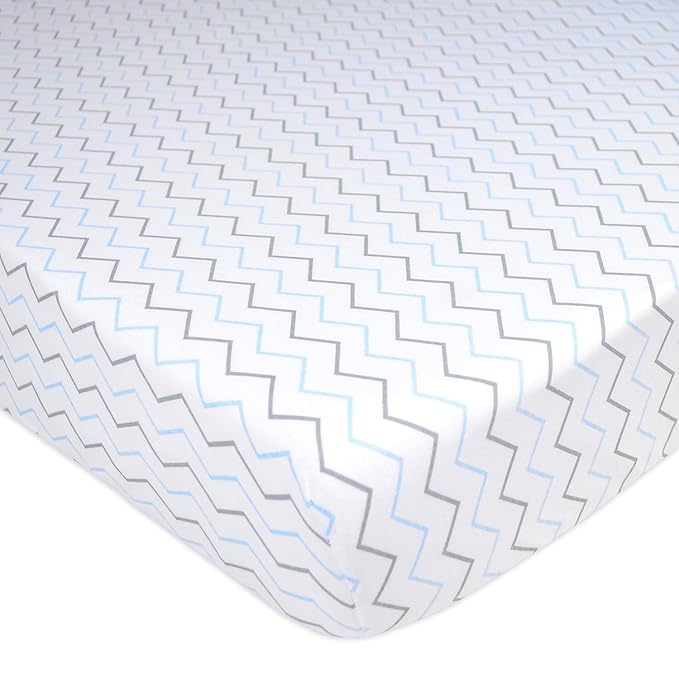 American Baby Company 100% Natural Cotton Fitted Pack and Play Sheet 39" x 27" - Soft & Breathable Pack N Play Sheet for Playpen, Playard & Mini Crib Mattress, Blue Wave, for Boys & Girls