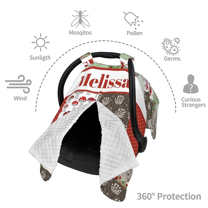 Personalized Baby Car Seat Canopy for Babies with Name, Custom Car Seat Covers for Boys Girls, Mushroom Nursing Breastfeeding Stroller Cover Infant Carseat Canopies for Newborn