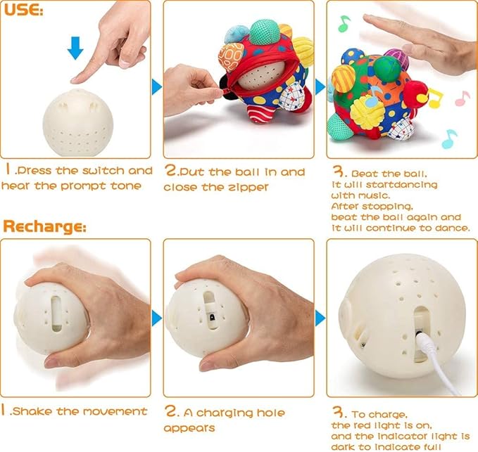 Baby Music Shake Dancing Ball Toy,Developmental Bumpy Ball Sensory Soft Toys,Easy to Grasp Bumps Help Develop Motor Skills