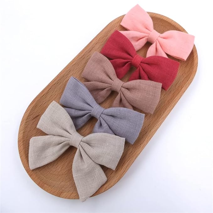 12 PCS Linen Bow Hair Clips for Baby Girls Hair Bows Alligator Clips Accessories Infants Toddler Kids Hairgrips (Linen 3.2'' Sailor Bow)