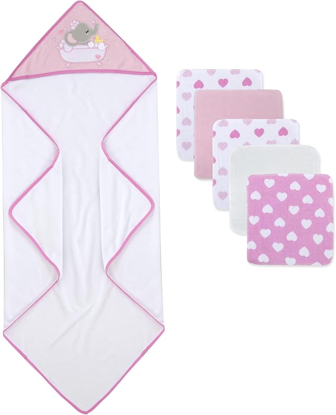 Baby Hooded Towel and Washcloth Set for Infants, Boys and Girls 6-12 Months (Effervescent Elephant)