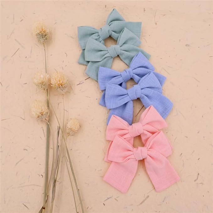 Cute Bow Hair Clips for Baby Girl Kids Pigtail Bangs 3.2" Sailor Bows Alligator Clip Hair Accessories (Blue/Peach/Pale Green)
