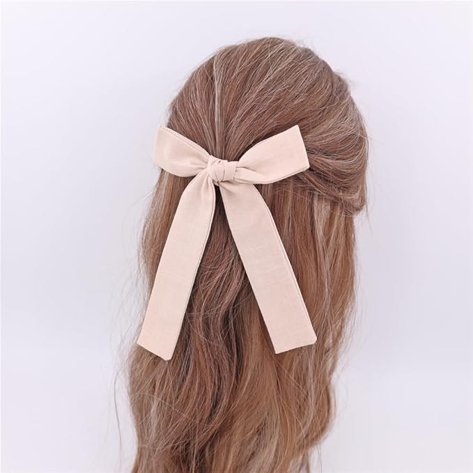 3 Styles Hair Bow Clips for Little Girls Toddler Baby Mom Women Hair Barrettes Accessories 4 Pcs Cotton Linen Bows Beige