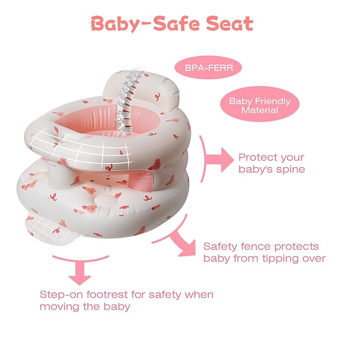 TDTOK Inflatable Baby Seat, Sit Me Floor Seat for Babies 3 Months Up, Inflatable Baby Chair with Fence & Built-in Air Pump for Home, Travel