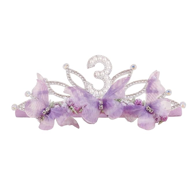 cherrboll Baby Girl Birthday Crown Floral Headband, Soft Flower Head Wrap Tiara Hairband for 1-3 Years Old Toddlers Kids 3rd Birthday Party Dress Photo Decoration