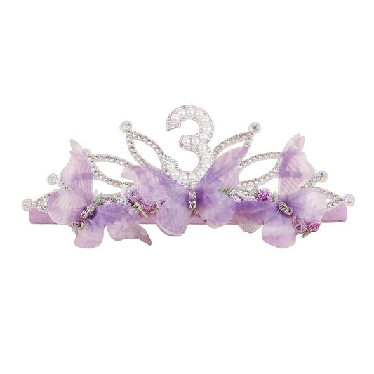 cherrboll Baby Girl Birthday Crown Floral Headband, Soft Flower Head Wrap Tiara Hairband for 1-3 Years Old Toddlers Kids 3rd Birthday Party Dress Photo Decoration