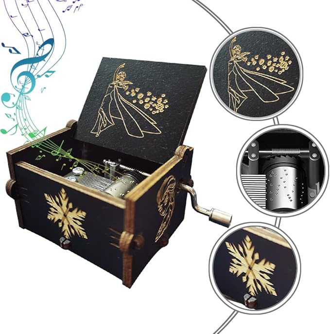 Bolunlun Frozenn Music Box, Wooden Hand Crank Music Box, Wooden Toys for Movie Fans, Gifts for Kids/Sons/Daughters, Perfect for Valentine's Day, Birthday, Halloween and Christmas. (Frozenn song)