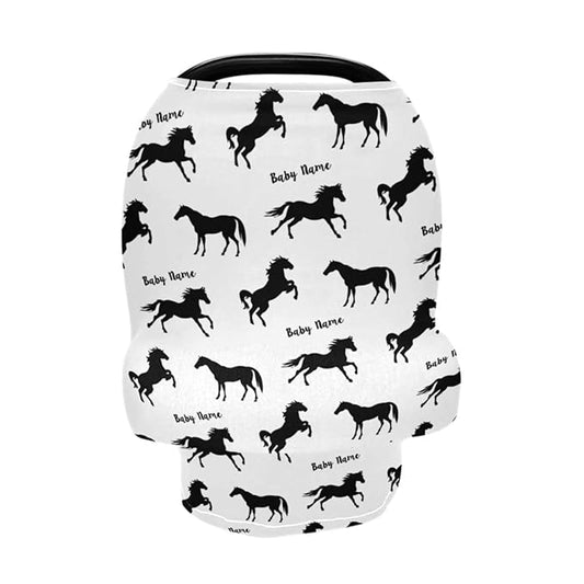 Personalized Baby Car Seat Cover for Babies, Custom Name Baby Car Seats Canopy for Boys Girls, Running Horse Nursing Breastfeeding Stroller Covers for Infant Newborn, Shower Gift for Baby