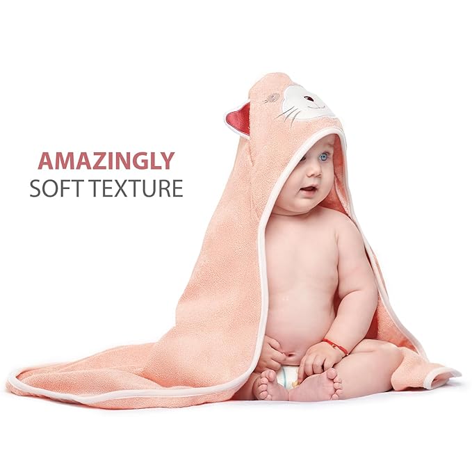 MINIBOO Hooded Baby Towels for Newborn & Toddler - Super Soft Baby Bath Towels with Hood, Highly Absorbent Viscose Made from Bamboo Hooded Towel for Girls, Newborn Essentials