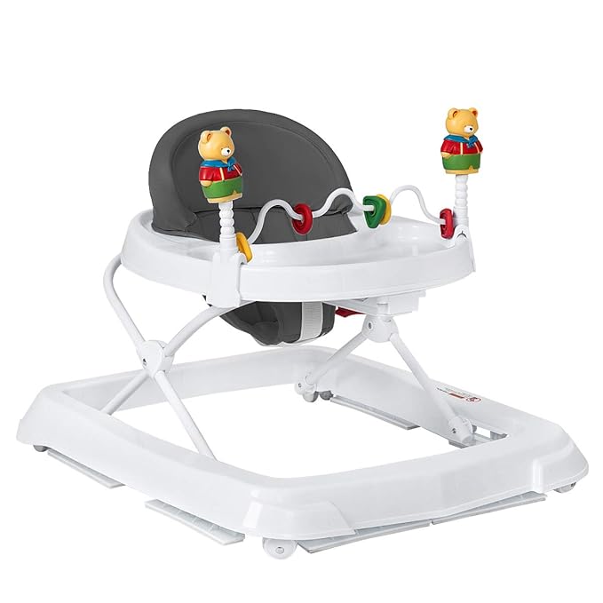 HONEY JOY Baby Walker, Foldable Seated Walker with Wheels, Removable Toy Bar, 3 Adjustable Heights, High Back Padded Seat, Baby Walkers for Boys Girls Ages 6 Months+(Gray)