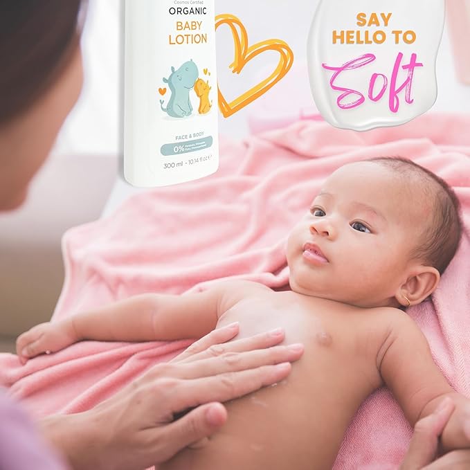 Organic Baby Essentials Bath Care Set - Certified Organic Baby Shampoo, Lotion & Nappy Cream - Dermatologist Tested, Newborn Safe, Gentle & Nourishing