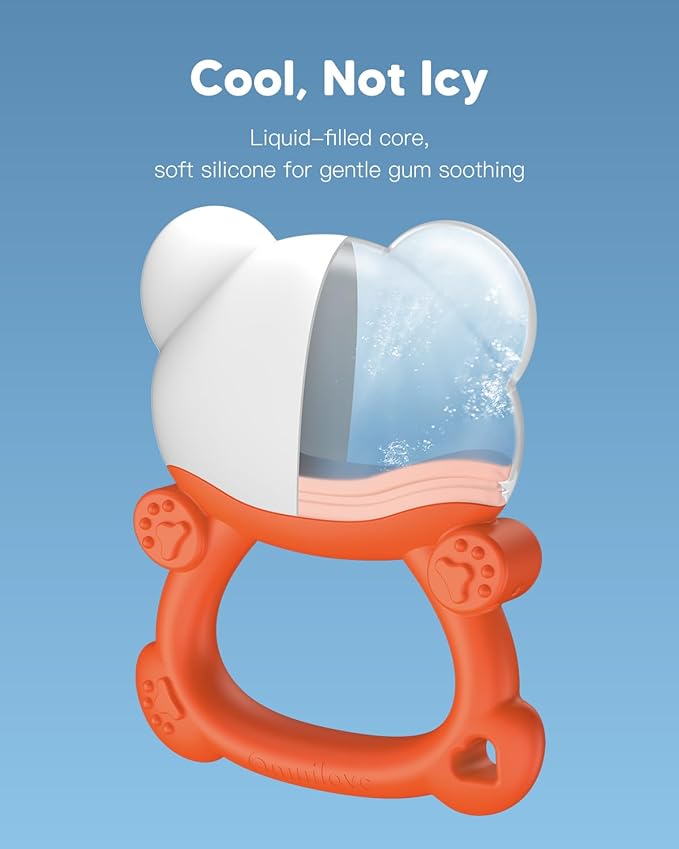Water-Filled Freezable Baby Teether – Cooling Teething Toy for Babies 6+ Months, Gentle Comfort for Sore Gums, Includes Reusable Freezer Bags – Bear Orange