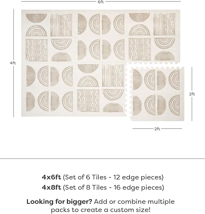House of Noa Play Mat – 4x6 Pebble Ada – Set of 6 Tiles – Cushioned EVA Foam Play Mat for Floor, Soft Interlocking Mats for Hard Floors