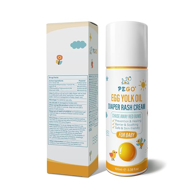 PEGO Baby Diaper Rash Cream,with Zinc Oxide,Egg Yolk Oil - Prevents, Soothes Diaper Rash,Gentle Non-Irritating for Toddlers' Sensitive Skin,(100ml, 3.38, Fl Oz)