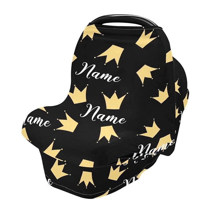 Personalized Name Baby Car Seat Cover Stroller Canopy Nursing Cover, Customized Crown Breastfeeding Scarf for New Mom, Infant Carrier Cover Car Coverage, Shower Gifts for Newborn Girls Boys