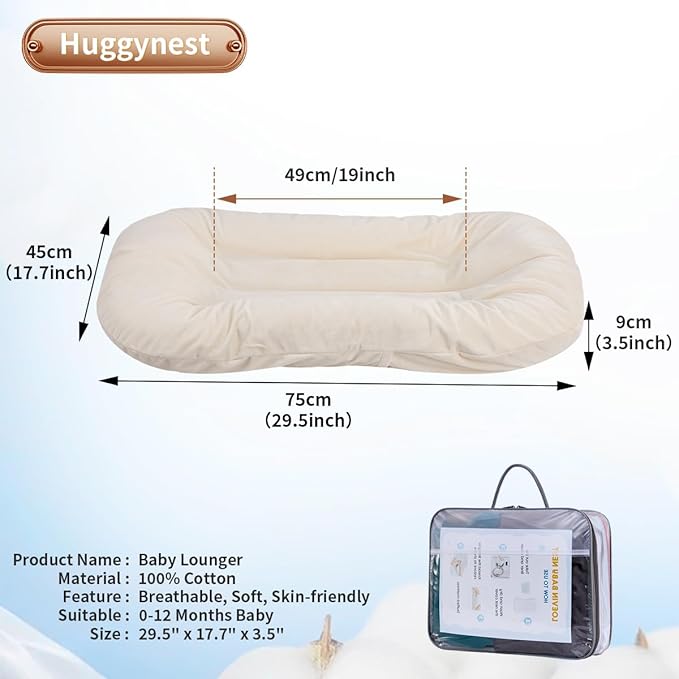 Baby Lounger for Newborn, Portable Baby Nest for Infant 0-12 Months, Infant Floor Seats & Loungers for Home and Travel (White)