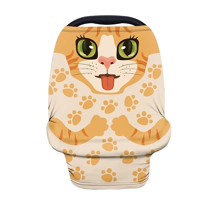 Forchrinse Cartoon Cat Nursing Cover Breastfeeding Cover for Baby Boys and Girls Stretchy Soft Baby Car Seat Cover fit for Shopping Cart/High Chair/Stroller Cover