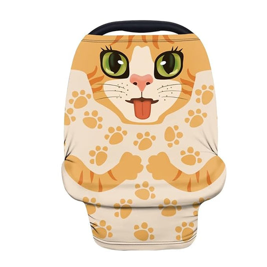 Forchrinse Cartoon Cat Nursing Cover Breastfeeding Cover for Baby Boys and Girls Stretchy Soft Baby Car Seat Cover fit for Shopping Cart/High Chair/Stroller Cover