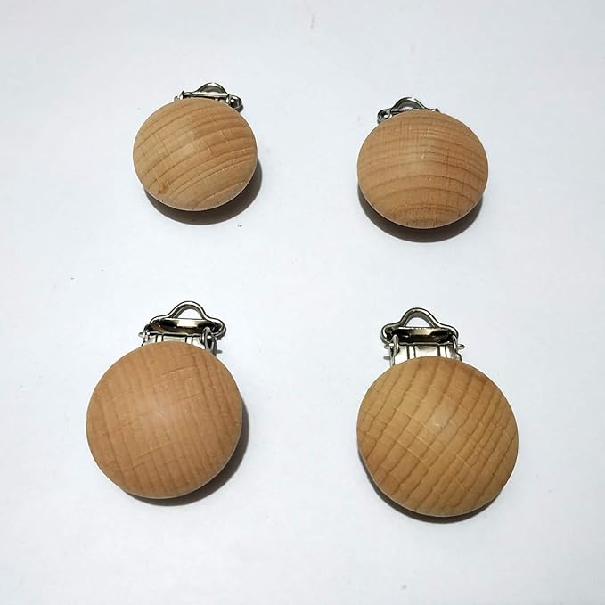 5pcs Natural Beech Wood Pacifier Clips Teething Grasping Toy Suspender Clips Charm Antique DIY Wooden Pacifier Chain Accessory (3.5cm/5pcs)