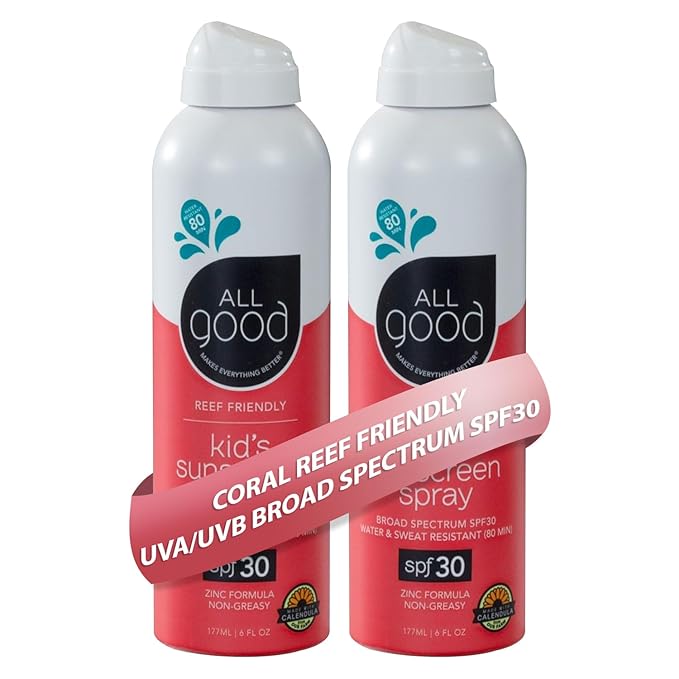 All Good Baby & Kids Sunscreen Spray - UVA/UVB Broad Spectrum, SPF 30, Zinc Oxide, Coral Reef Friendly, Water Resistant, Calendula, Aloe (6 oz)(2-Pack)