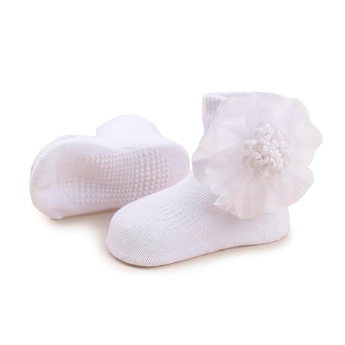 cherrboll Baby Girl Headbands and Socks Set, 3Pcs Soft Floral Hairbands Hair Bows Knit Socks for Newborn Infants Toddlers Photography Props Gifts
