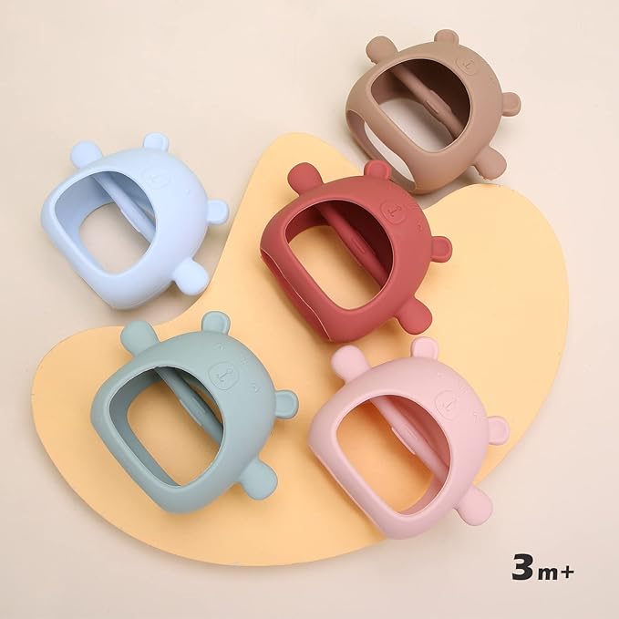 Silicone Baby Teether Toy for Infants 3+ Months, Anti-Drop Silicone Baby Mitten Teether for Soothing Teething Pain Relief, Baby Chew Toys for Sucking Needs, BPA Free, Moody Blue