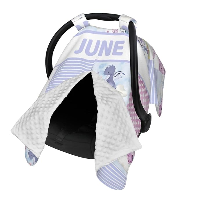 Personalized Baby Car Seat Canopy for Babies with Name, Custom Car Seat Covers for Girls, Flying Dragon Purple Nursing Breastfeeding Stroller Cover Infant Carseat Canopies for Newborn