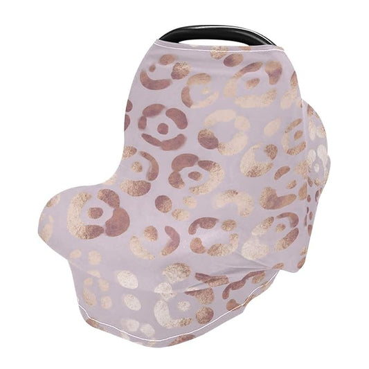 Leopard Print Cheetah Rose Gold Nursing Cover Breastfeeding Scarf, Car Seat Covers for Babies Infant Stretchy Soft Breathable Multi-Use Cover Ups, Gift for Boys Girls