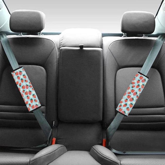 Strawberry Print Car Seat Belt Cover Soft Car Safety Seat Belt Strap Shoulder Pad for Women Men 2 Pack Universal Size