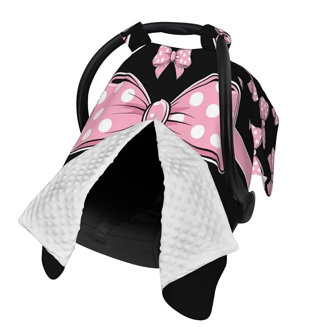 Personalised Bows Baby Car Seat Cover for Girls, Customized Carseat Covers with Name for Infant, Windproof Sun Protection Baby Carseat Canopy, Multi-use Nursing Breastfeeding Covers