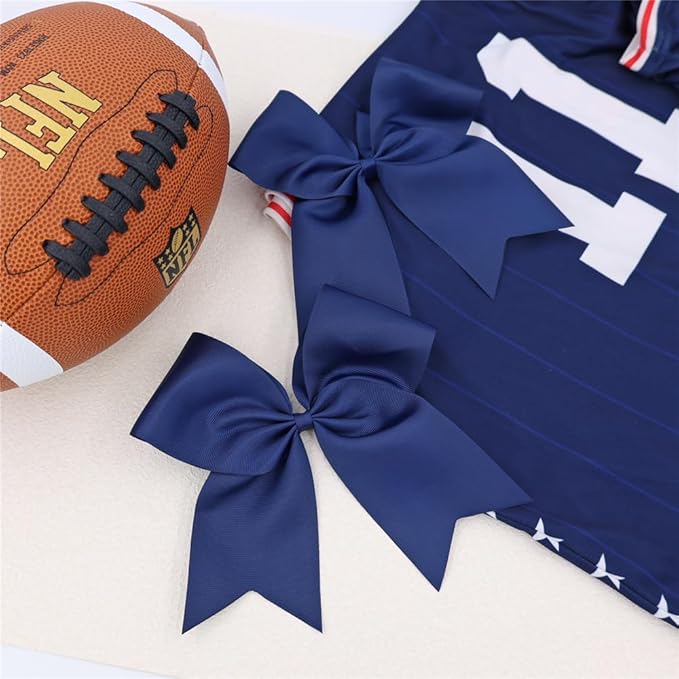 Pack of 2 Navy Jumbo Cheer Bow Hair Clips for School Girls Cheerleader Bows 8'' Dancing Softball Basketball Cheerleading Team Hair Accessories
