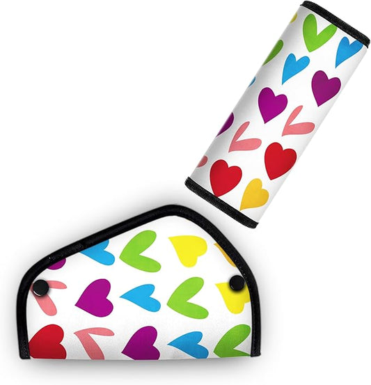Kid's Seat Belt Cover Pad, Neck & Abdomen Cushion for Children- Soft and Breathable Straps Cover Support (Colorful Heart)