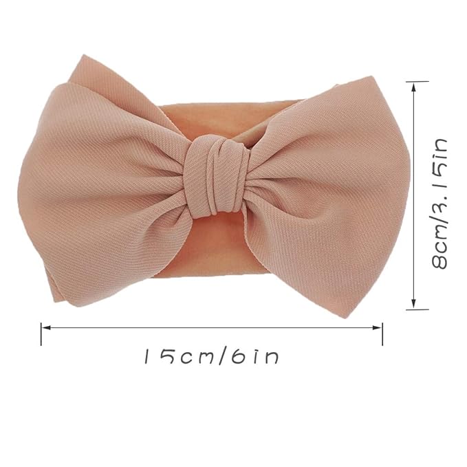 KIDOCHEESE Baby Girl Nylon Hairband with Bows, 5 Count (Pack of 1), for Infant, Extra Stretchy, Handmade